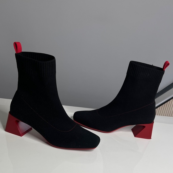 Vivaia Sz 38 Regina Pro Square-Toe Water-Repellent Red 2.25” Heeled Sock Boot - Picture 2 of 12